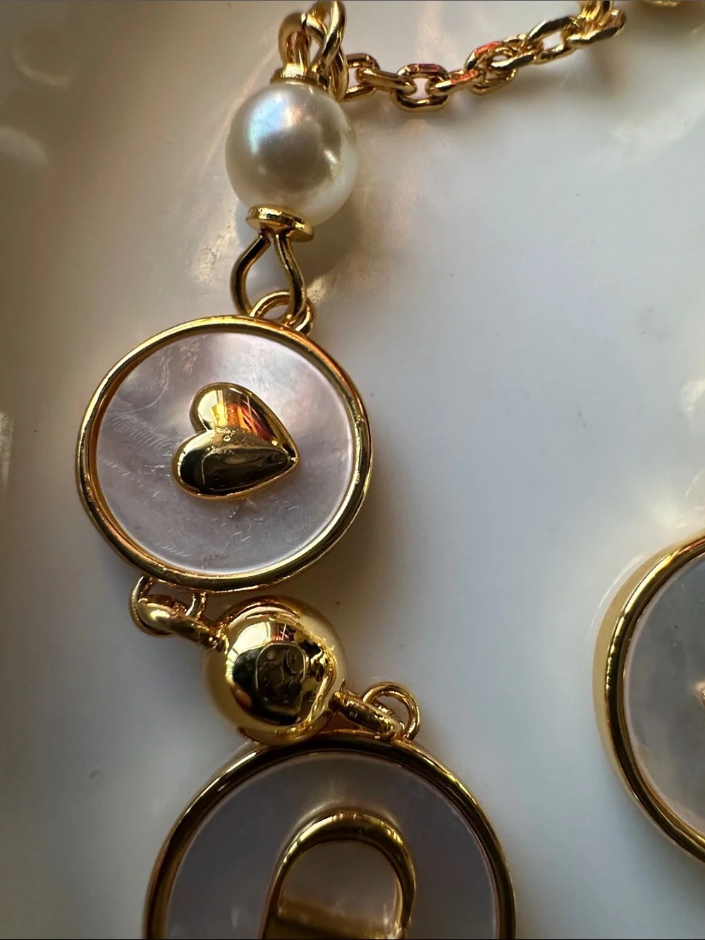 Like New - Dior Gold-Tone Mother-of-Pearl Charm Bracelet with Pearls